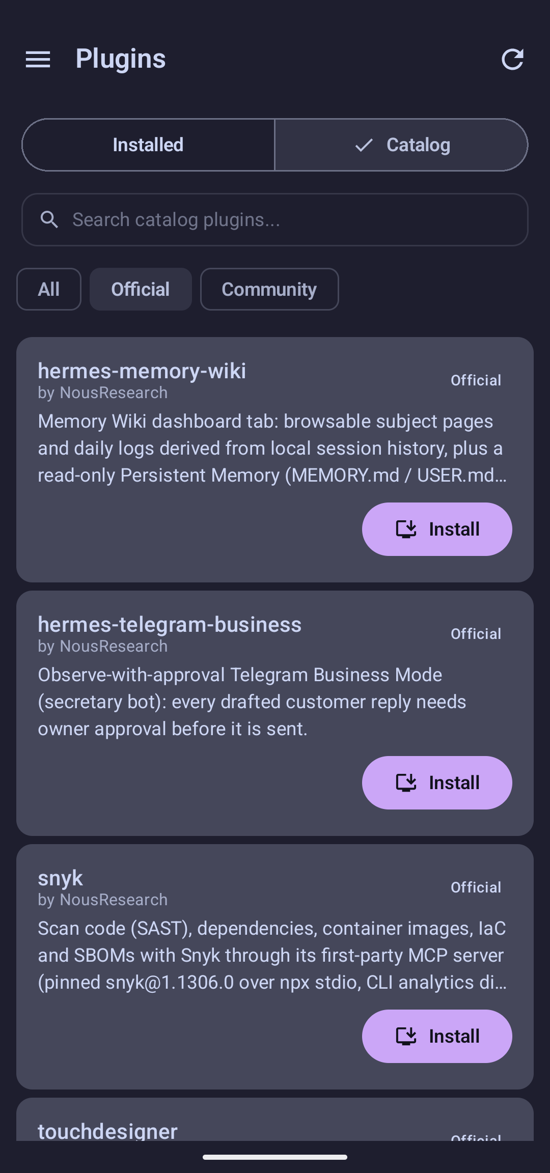 Hermes Mobile plugins